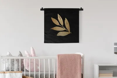 Produktbild von MuchoWow® Wandteppich Wandbehang Blätter - Gold - Zweig 60x60 cm Tapisserie Dekoration Wandtuch - Dekorationen - Wand Decke