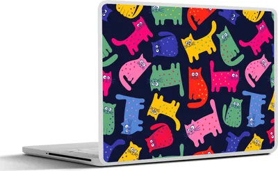 Produktbild von MuchoWow® Laptop Aufkleber Sticker Cover Muster - Katze - Regenbogen - Rosa - Mädchen - Kinder - Kind 31x22.5 cm - Laptop-Deko