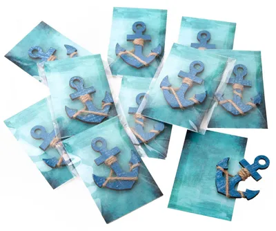 10 blaue Anker Gastgeschenke, maritime Tischdeko mit Karte, fertig verpackt
