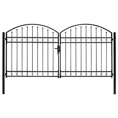 Produktbild von The Living Store Zauntor Doppelflügel Gewölbte Spitze Stahl 300 x 150 cm Schwarz