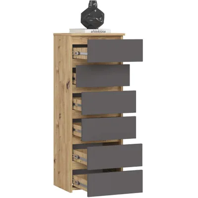Zdjęcie produktu dla Komoda AKORD CL6 Dąb Artisan 40 cm 6 szuflad kolor Grafit Szary mat 40x35x109 cm