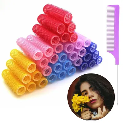 Produktbild von Lockenstab-Set, 37-teiliges Lockenstab-Set, 1,5 Zoll Durchmesser, inklusive 36 kleinen selbsthaltenden Lockenwicklern und 1 Kammtasche, (6 Farben)