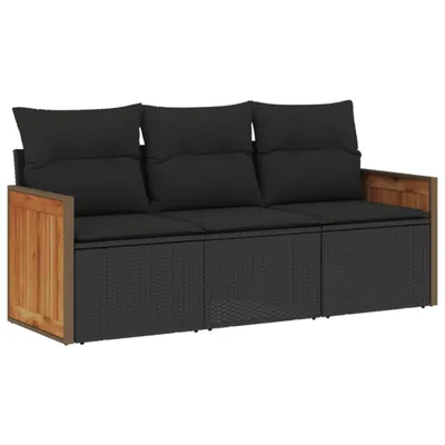 Produktbild von vidaXL 3-tlg. Garten-Sofagarnitur mit Kissen Schwarz Poly Rattan