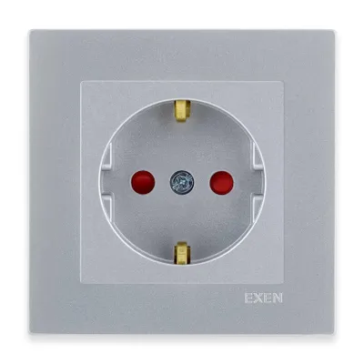 Image de Prise Schuko simple avec caches argentés + cadre argenté EXEN