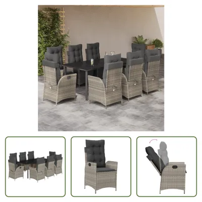 Produktbild von The Living Store 9-tlg. Garten-Essgruppe mit Kissen Hellgrau Poly Rattan