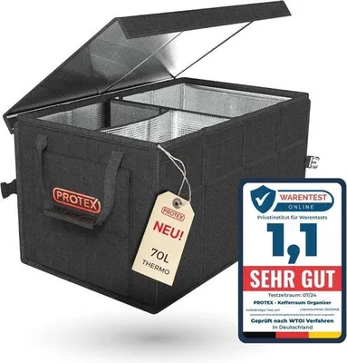 Produktbild von Famanu Kofferraumorganizer 70 Liter - Faltbare Kofferraumtas mit Deckel - XXL Wasserdichte Kofferraumbox mit Wärme- und Kälteisolierung