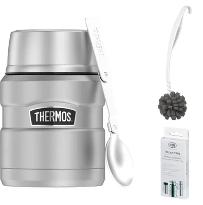 Image de THERMOS STAINLESS KING FOOD JAR 0,47 l Trinkflasche stainless steel mat – Vorteilsset mit Reinigungsbürste CLEAN FIX 30 cm | HAN 4001205047 | EAN 5010576914125