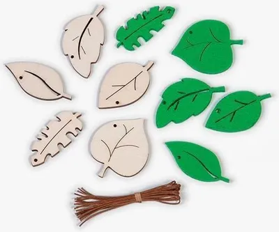Image de Lot de 20 décorations en forme de feuilles en bois et en feutre