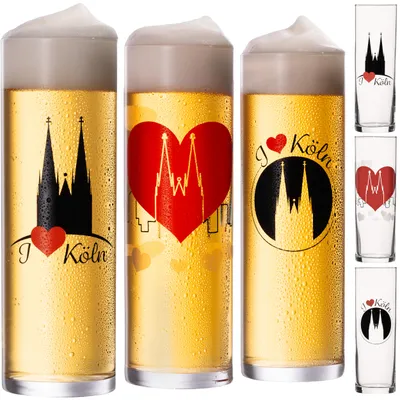 Produktbild von IMPERIAL Kölschgläser mit Kölner Dom Motiven 200ml (max 240ml) Set 6-Teilig Kölsch Stangen aus Glas 0,2L Biergläser Köln