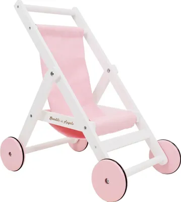 Produktbild von Bandits & Angels Puppenbuggy Lovely Pink-White aus Holz – ab 2 Jahren – Puppenwagen aus Holz – für Puppen bis 50 cm – Puppenwagen Rosa-Weiẞ – Puppenbuggy