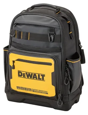 Obrázek produktu pro Profesionální batoh DeWalt DWST60102-1, určený především pro přepravu a organizaci nářadí deWalt v náročných pracovních podmínkách, vyrobený z odolného materiálu 1680D, se 43 kapsami, vodotěsnou přihrádkou IP54 a prostorem pro notebook.