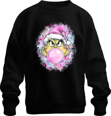 Produktbild von Grinch rosa Kaugummiblase Weihnachten frech Geschenk Popart Uni Sweatshirt Pullover, Schwarz, M