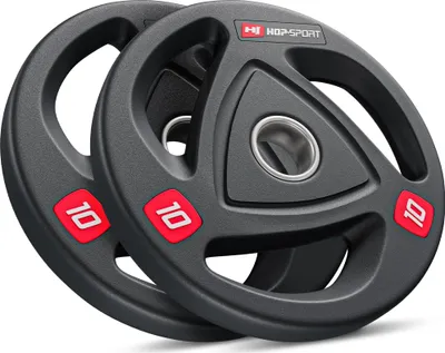Produktbild von Hop-Sport Hantelscheiben aus Gusseisen, robustes Olympia Hantelscheiben-Set 2x10kg, für Langhantelstangen ø 50mm, rutschfeste & gummierte Oberfläche