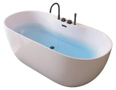 Produktbild von HOME DELUXE - freistehende Badewanne - LENI - Weiß, mit schwarzer Armatur - Maße: ca. 170 x 80 x 58 cm - Füllmenge: 235 Liter, inkl. Überlaufschutz, Siphon und Verschluss I Spa, für 2 Personen