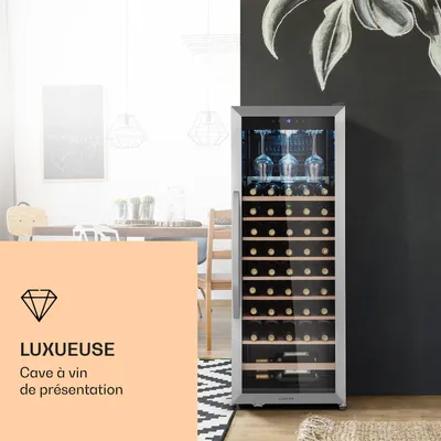 Image de Klarstein Cave a Vin, Réfrigérateur à Vin avec Porte en Verre, Cave à Vin de Vieillissement, Zone Unique, Prosecco, Bière, Ecran Tactile, Réfrigérateur Bar, Frigo, Protection UV, 4-18°C, 46 Bouteilles