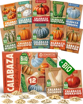 Imagen del producto de ZenGreens® Semillas Eco de Calabaza – Set 12 Variedades de Polinización Libre