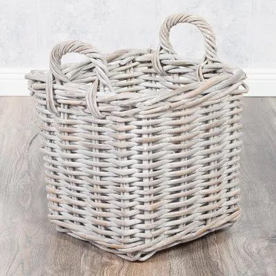 Produktbild von Landhaus Rattankorb BAKUL eckig White 30x30cm mit Griffen