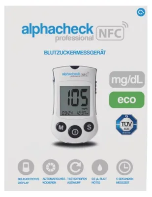 Obrázek produktu pro Profesionální glukometr Alphacheck mg/dl eco 1 ks