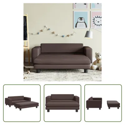 Obrázek produktu pro The Living Store dětská pohovka s taburetem hnědá 100x50x30 cm Imitace kůže