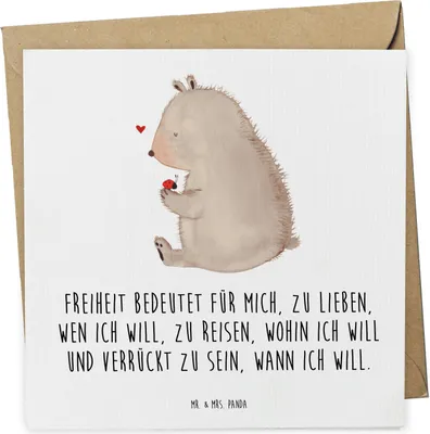 Produktbild von Mr. & Mrs. Panda Klappkarte Bär Marienkäfer - Weiß - Geschenk, Teddy, Grußkarte, anlasskarte, Freiheit, Glückwunschkarte, Motivation, Liebe, Das Leben Ist schön