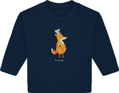 Produktbild von Mr. & Mrs. Panda Organic Baby Pullover Fuchs Koch 12. - 18. Monat - French Navy - Geschenk, Spruch Lustig, Bäcker, Hungrig, Bullover, Chefkoch
