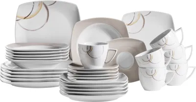 Produktbild von Mäser, Serie Nela, Kombiservice 30-teilig, eckiges Porzellan Geschirr-Set für 6 Personen