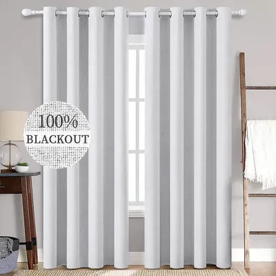 Verdunkelungsvorhang 2er-Set, 140x260 cm, Grau-Weiß, Leinenoptik