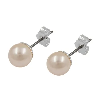 Produktbild von Ohrstecker Ohrring 7mm Glasperle weißwachs-rosa Imitatperle weißwachs-rosa 7mm