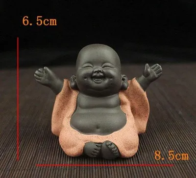 Immagine prodotto di Figura in Vetroceramica Unyqoos® – Buddha Maitreya sorridente, piccola decorazione (arancione), Buddha della fortuna ideale per vassoi da tè, scrivanie e auto, base piatta antiscivolo