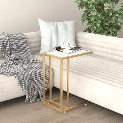 Obrázek produktu pro The Living Store Počítačový stolek bílý mramor 50x35x65 cm tvrzené sklo