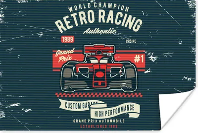 Produktbild von MuchoWow® Poster Rennwagen - Rennstrecke - Retro - Zeichnung 60x40 cm - Schlafzimmerdekoration
