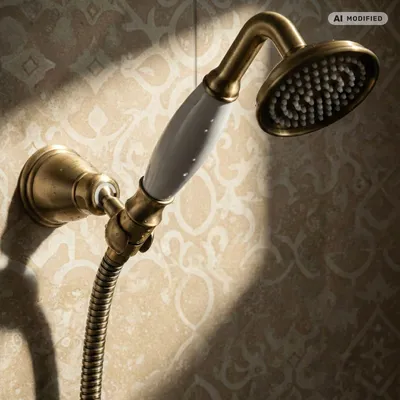 Produktbild von PaulGurkes Handbrausen Set Nostalgie Messing Bronze Brausegarnitur Halter mit Schlauch