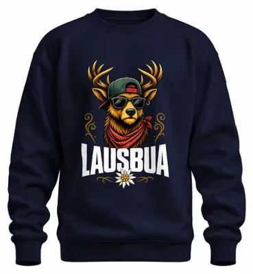 Produktbild von Jausenbua Hirsch Alpen Bayern Trachtenshirt Lederhose Dirndl Sweatshirt Pullover, Navy, 3XL