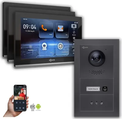 Produktbild von Goliath IP Video Türsprechanlage mit Kamera EFH Feedback : 3 Monitore : 10 Zoll Schwarz : Anthrazit : Aufputz Dose Monitor Anzahl: 3 Monitore Monitor Farbe: 10 Zoll Schwarz Montage: Aufputz Dose Türklingel Farbe: Anthrazit
