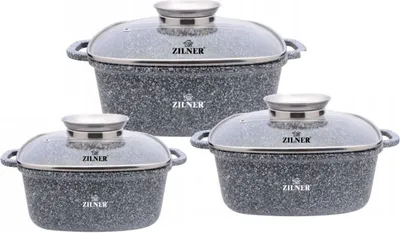 Produktbild von Bräterset, Quadratischer Topfset Kochtopf Keramik Grau, Steinbeschichtung Glasdeckel, (2.8L / 4.4L / 6.5L)