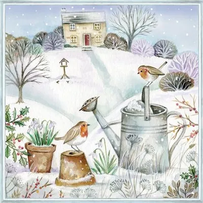 Produktbild von 20 Servietten Vinterlandskap - Vögel erkunden das Winterhaus 33x33cm