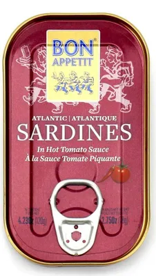 Zdjęcie produktu dla SARDYNKI PORTUGALSKIE W PIKANTNYM SOSIE POMIDOROWYM 120 g (78 g) - BON APPETIT