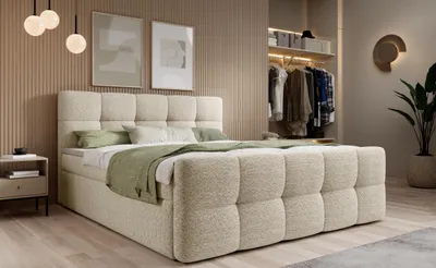 Produktbild von Kontinentalbett 140x200 cm Calma mit Bettkasten, Matratze und Topper, Boxspringbett Doppelbett Polsterbett mit Stauraum, Gepolstertes Kopfteil