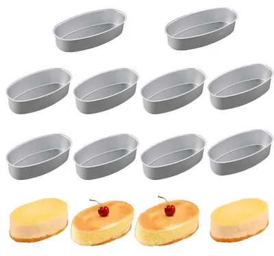 Obrázek produktu pro Formy na dorty, oválné, z hliníkové slitiny, 10 kusů, rozměry 8 cm x 5,5 cm