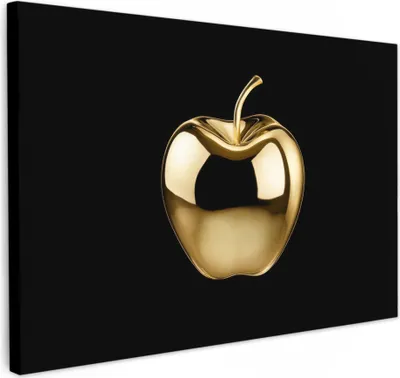 Produktbild von Leinwand Bilder 60x40 cm - Gold - Apfel - Schwarz, Wandbilder, Wanddeko Wohnzimmer, Bild
