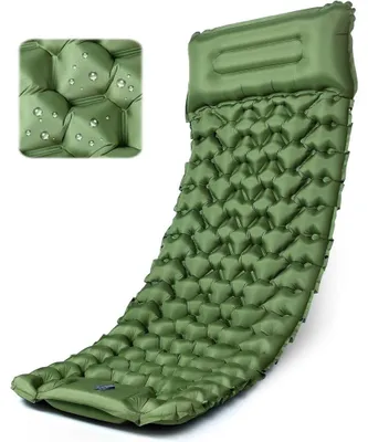 Produktbild von Camping Isomatte, Luftmatratze mit Fußpumpe & Kissen, aufblasbar, kompakt, 200x66x9 cm, für Wandern, Strand und Outdoor