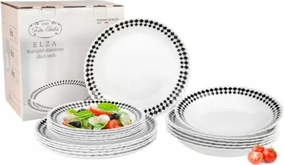 Zdjęcie produktu dla Serwis obiadowy Festa Italia „Elza” z porcelany, 18-częściowy zestaw talerzy dla 6 osób, każdy po 6 talerzy deserowych, talerzy głębokich i płaskich