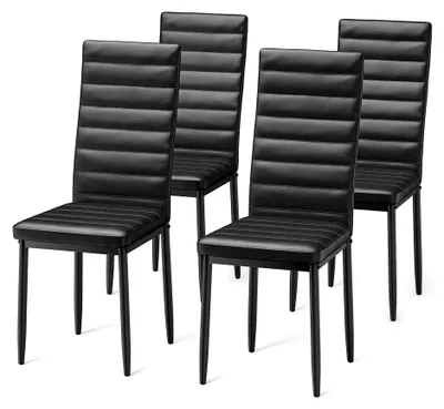 Produktbild von Esszimmerstühle 4er-Set, moderne Esszimmerstühle aus Kunstleder mit hoher Rückenlehne für Küche und Esszimmer, Schwarz, 4 Stück