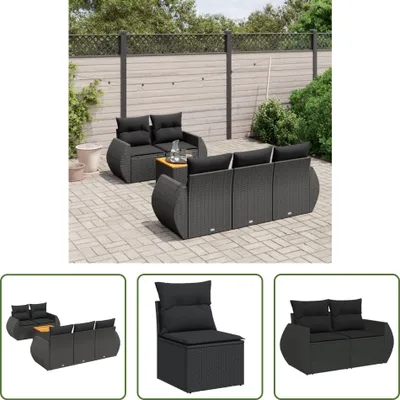 Produktbild von The Living Store 6-tlg. Garten-Sofagarnitur mit Kissen Schwarz Poly Rattan