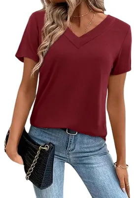 Produktbild von Damen Kurzarmbluse Tunika Elegant Sommer Bordeaux M
