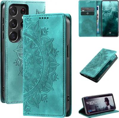 Produktbild von Mandala Handyhülle für Samsung Galaxy S22 Ultra RFID Schutz Klapphülle Case Cover Design Schutzhülle Farbe: Türkis