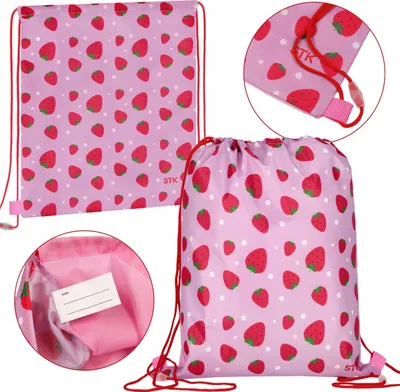 Produktbild von Rosa Schuhbeutel, Schulumhängetasche in Erdbeeren für Leibeserziehung 32x38 cm