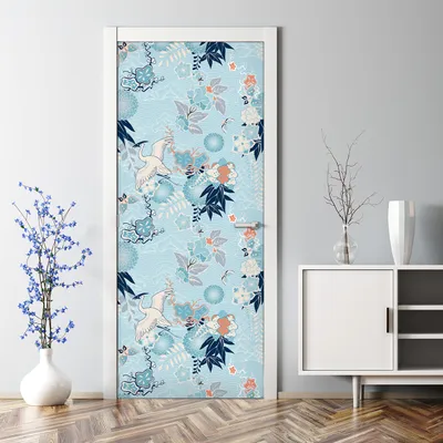 Produktbild von Dekorative Tür Wandaufkleber Wandtattoo selbstklebend dekoration Vogelkräne & Blumen 77 x 200 cm