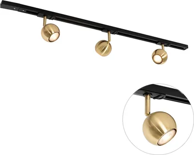 Produktbild von QAZQA - Modern Modernes Schienensystem I Spotlight I Deckenspot I Deckenstrahler I Strahler mit 3-flammig Spotbalken Spot I Spotlight I Deckenspot I Deckenstrahler I Strahler I Lampe I Leuchten Gold I