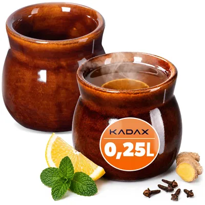 Productafbeelding van KADAX Tonbekers, set van 2, 250 ml, keramische bekers voor glühwein, koffie en thee, handgemaakte keramische bekers, kerstbekers, glühweinbekers van aardewerk